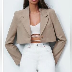 Beige Zara Short Cropped Blazer XS